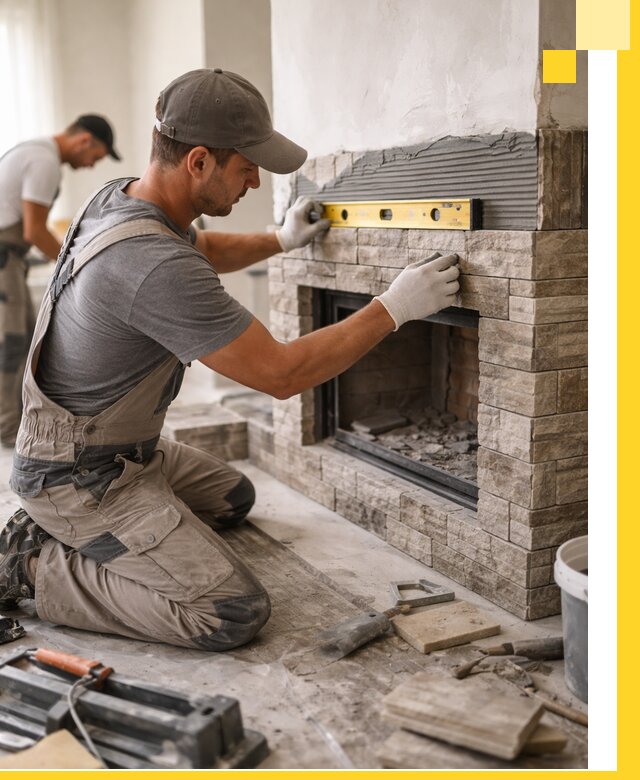 Облицовка каминов в Устях-Джегуте, монтаж и отделка натуральным камнем