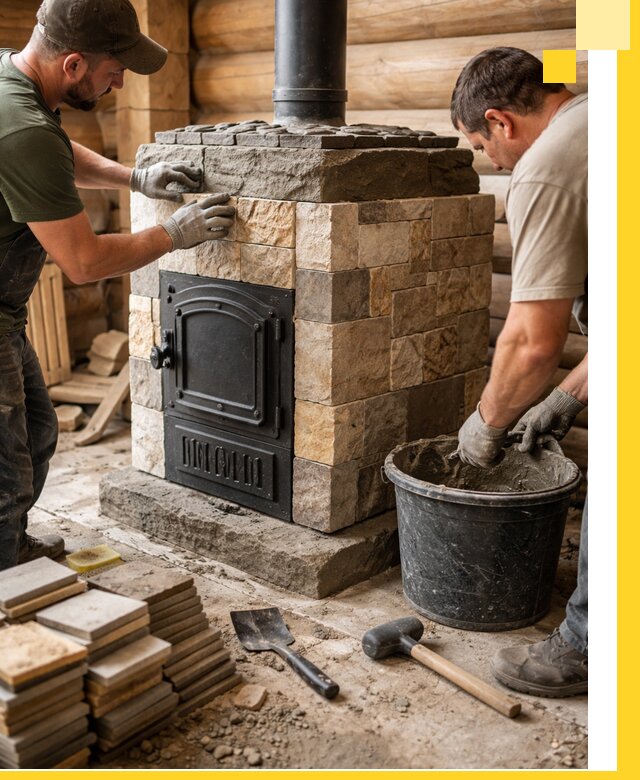 Облицовка банной печи под ключ в Устях-Джегуте: камень и плитка