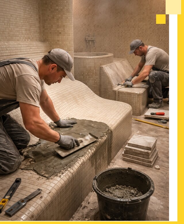 Лежаки для хамама под ключ в Устях-Джегуте, проект и монтаж