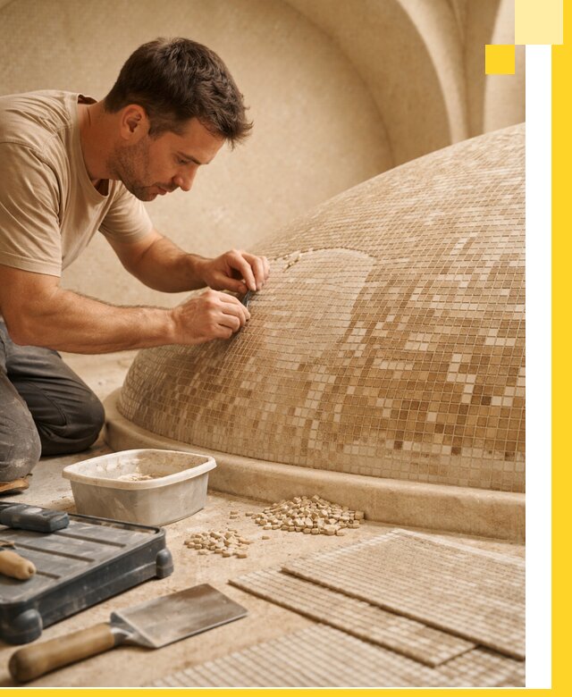 Профессиональная укладка мозаики для хамама под ключ в Устях-Джегуте